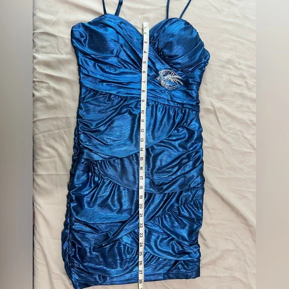 Metallic Blue Bodycon Mini Dress - S - Picture 13 of 13